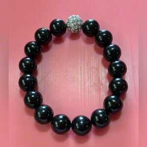 Black Beaded Bracelet with Silver Accent